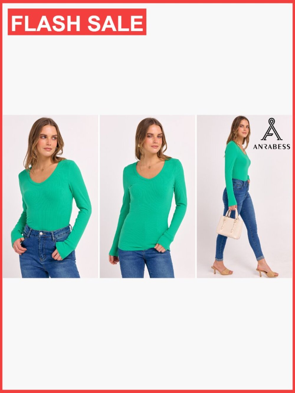 Slim Fit V-Neck Long Sleeve Tee Women's Casual Basic Top - Picture 7 of 7
